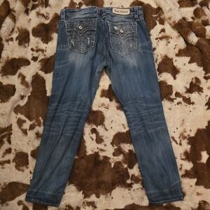 Rock Revival Blue Skinny Jeans with Embroidered Pockets